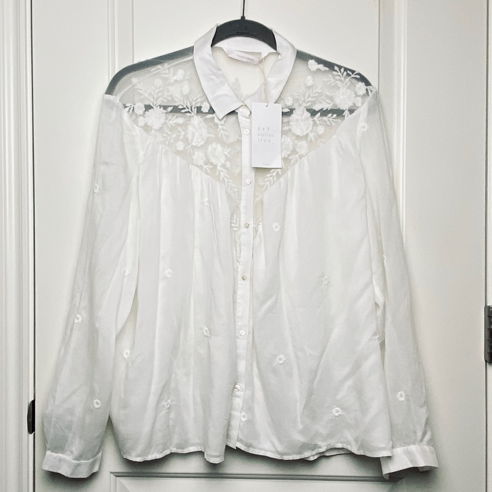 Embroidered White Cotton “Prairie” Buttondown / XL